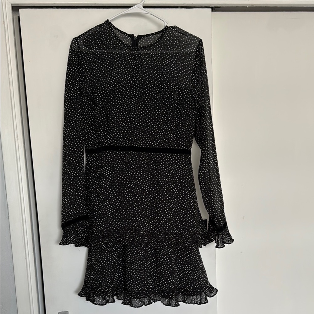 Black Ruffled Sheath Dress with Bishop Sleeves